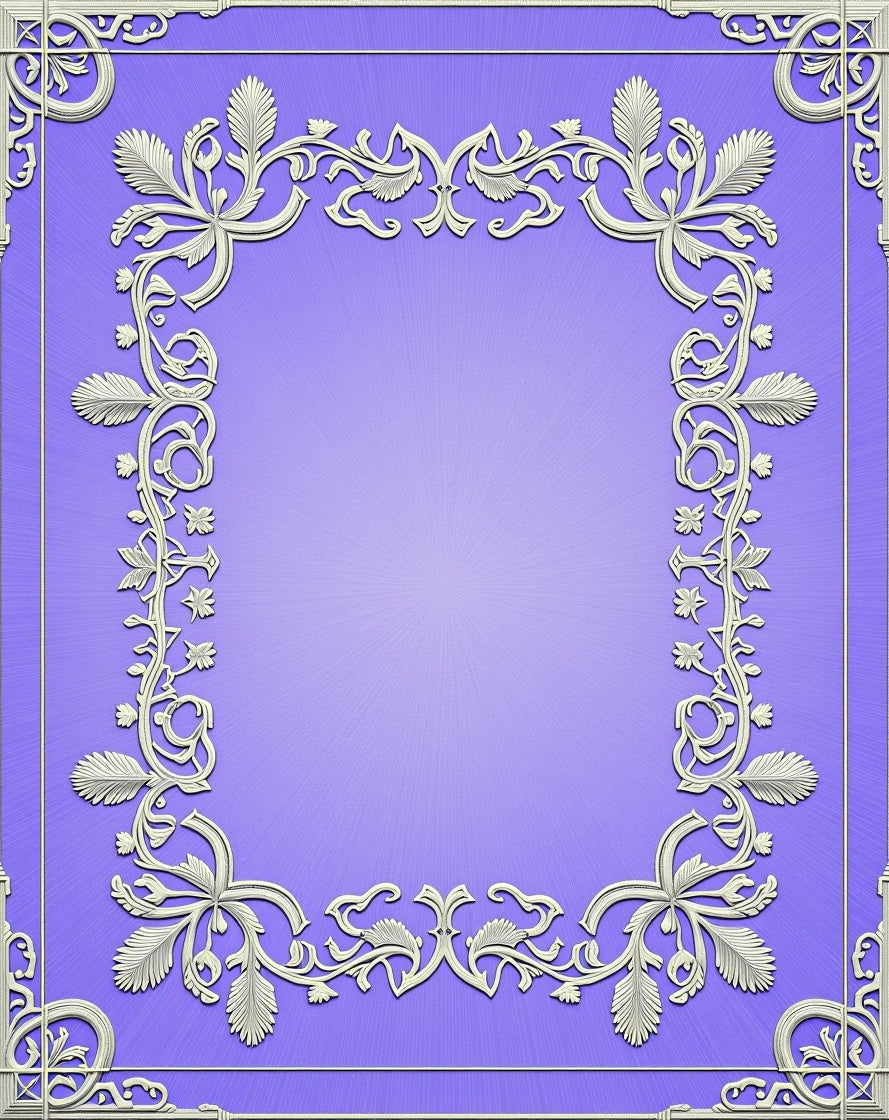Lavender Floral Scroll Ornate Frame Rug