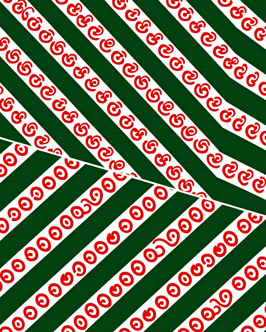 Diagonal Stripe Red Swirl Emerald Rug