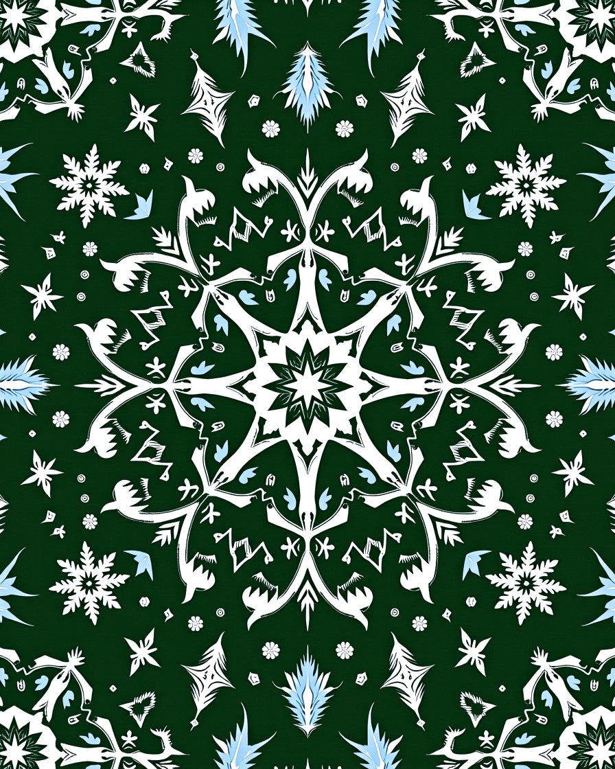 Green Winter Snowflake Mandala Rug
