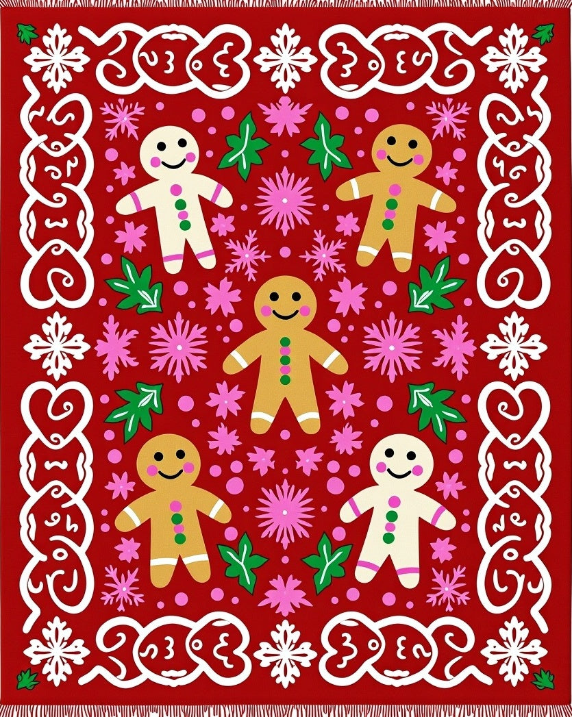 Whimsical Gingerbread People Hearts Rug