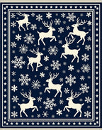 Reindeer Snowflake Border Navy Rug