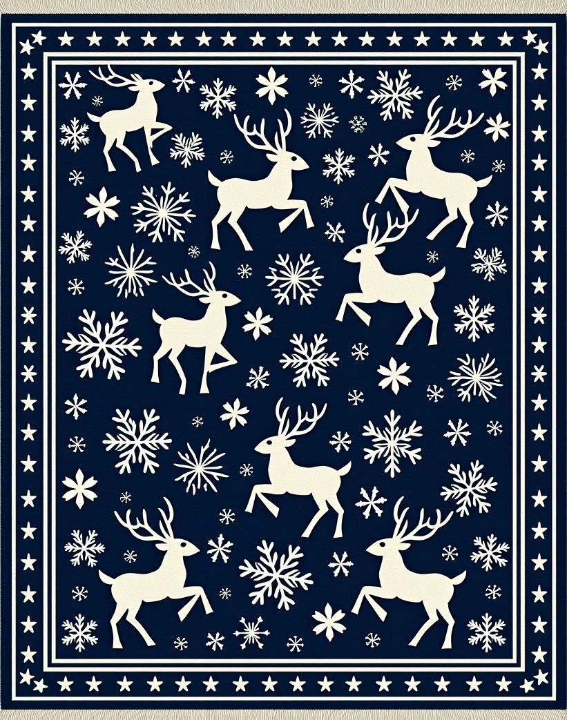 Reindeer Snowflake Border Navy Rug