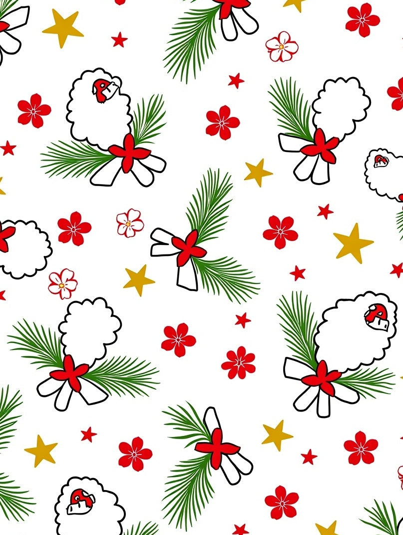 Festive Sheep Red Floral Gold Stars Rug