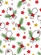 Festive Sheep Red Floral Gold Stars Rug