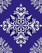 Deep Blue White Floral Medallion Rug