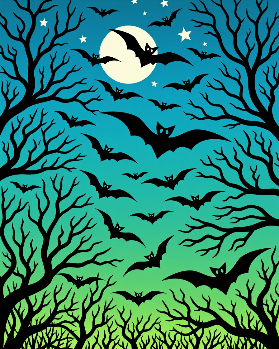 Midnight Bat Sky Silhouette Collection Rug