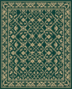 Forest Green Cream Floral Lattice Rug