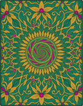 Emerald Gold Floral Swirl Mandala Rug