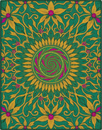 Emerald Gold Floral Swirl Mandala Rug