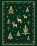 Golden Deer Evergreen Forest Snowflake Rug