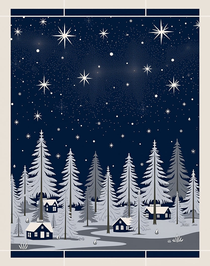 Midnight Snowy Forest Starry Night Rug