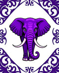 Vibrant Purple Elephant Floral Frame Rug