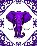 Vibrant Purple Elephant Floral Frame Rug