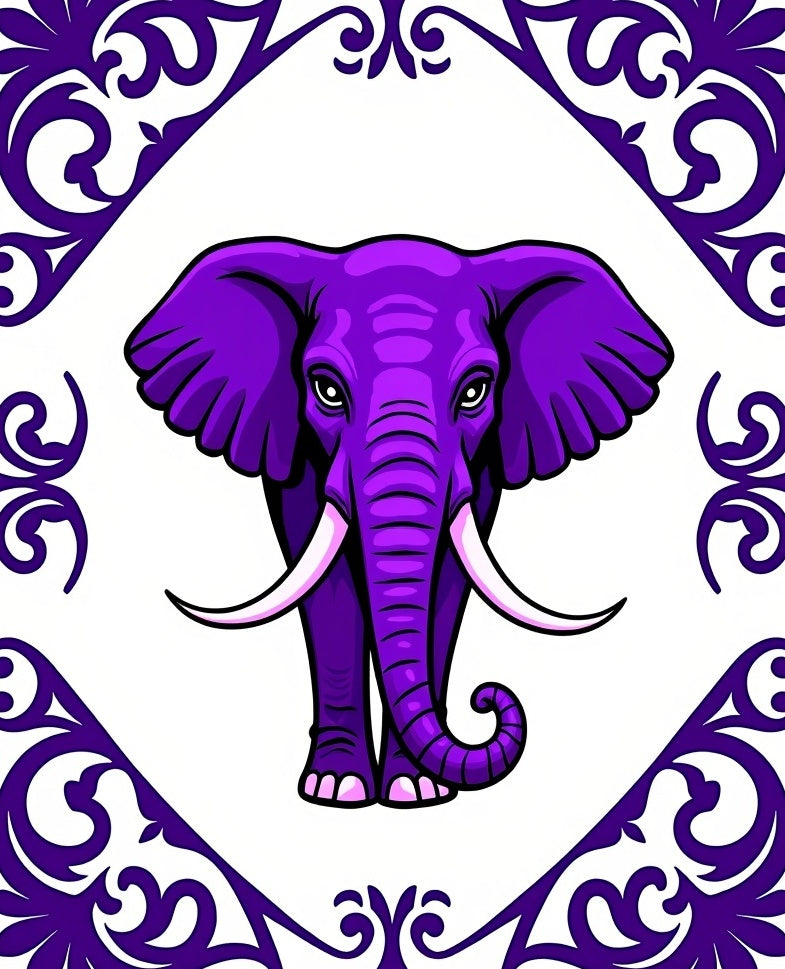 Vibrant Purple Elephant Floral Frame Rug