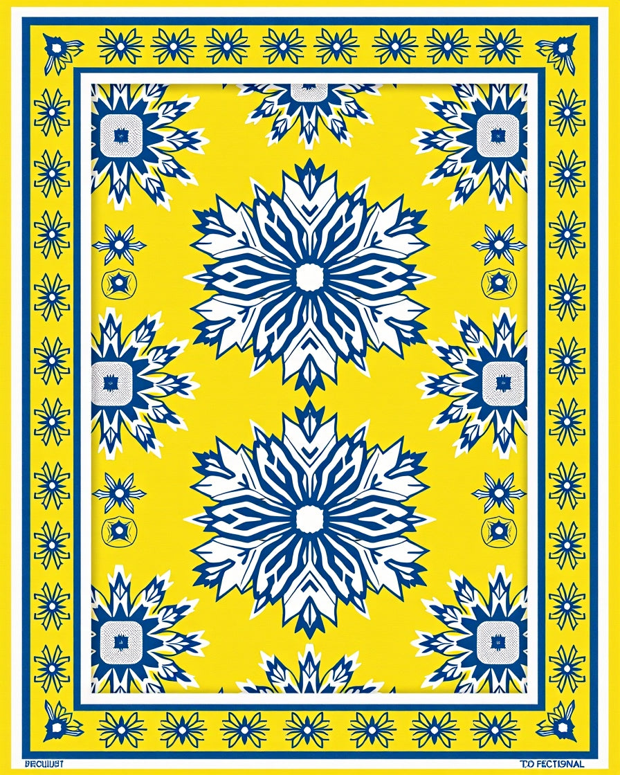 Bright Yellow Blue Starburst Arrangement Rug