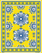 Bright Yellow Blue Starburst Arrangement Rug