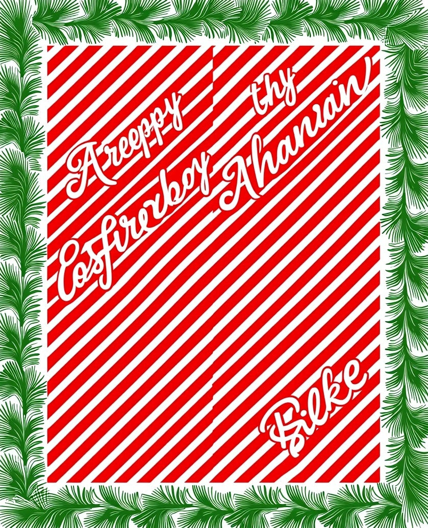 Red White Striped Green Garland Rug