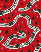 Christmas Train Snowflake Evergreen Trees Rug