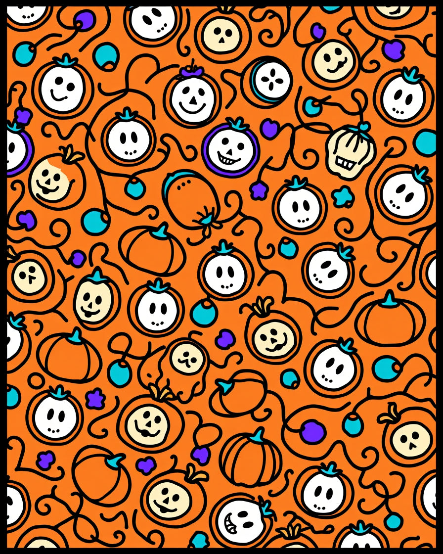 Orange Pumpkin Patch Halloween Characters Rug