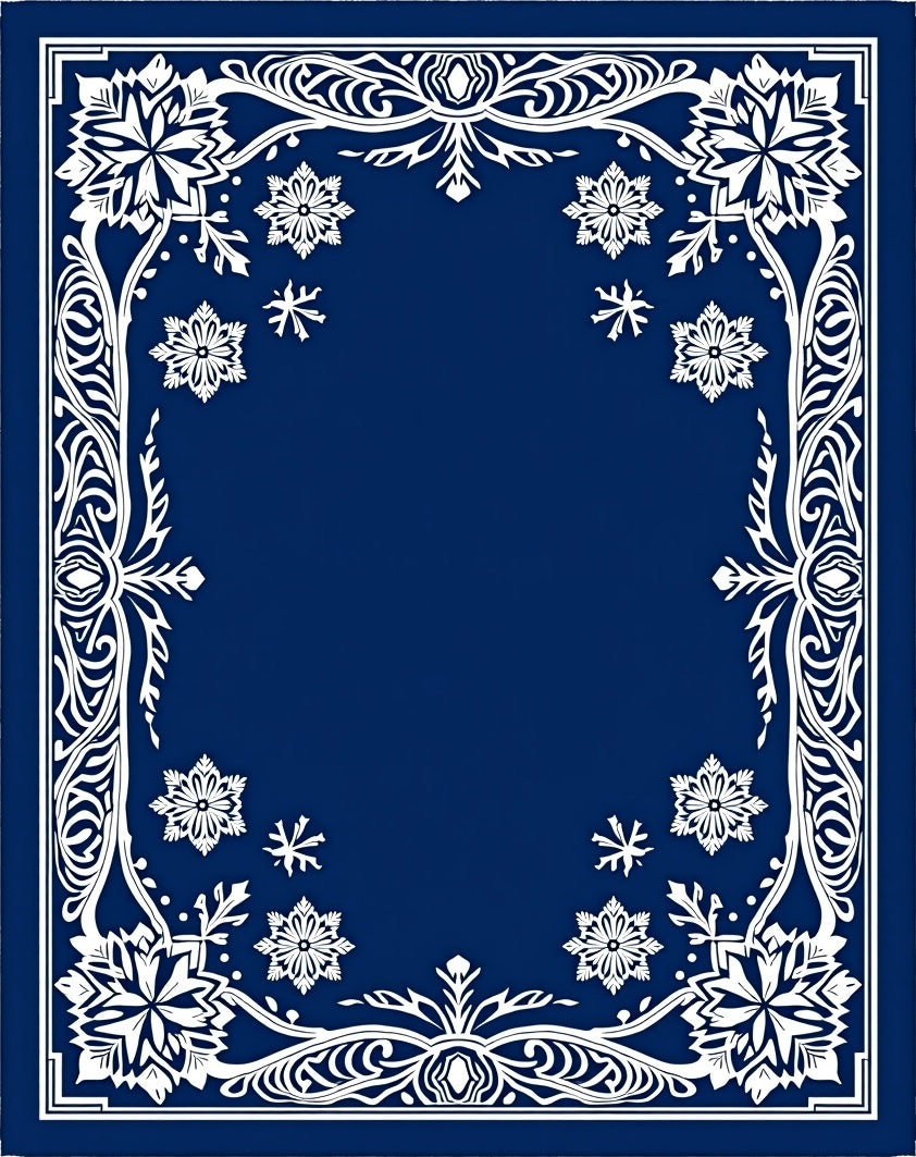 Deep Blue Snowflake Border Art Rug