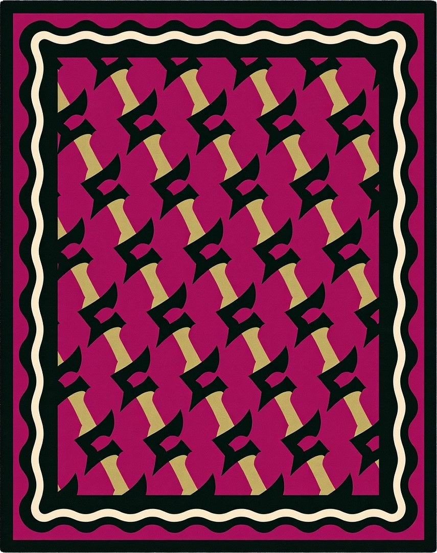 Bold Magenta Geometric interlocking Motif Rug