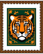 Bold Orange Tiger Emerald Green Border Rug