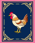 Vintage Rooster Gold Floral Frame Rug