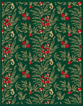 Deep Emerald Red Berry Floral Branches Rug
