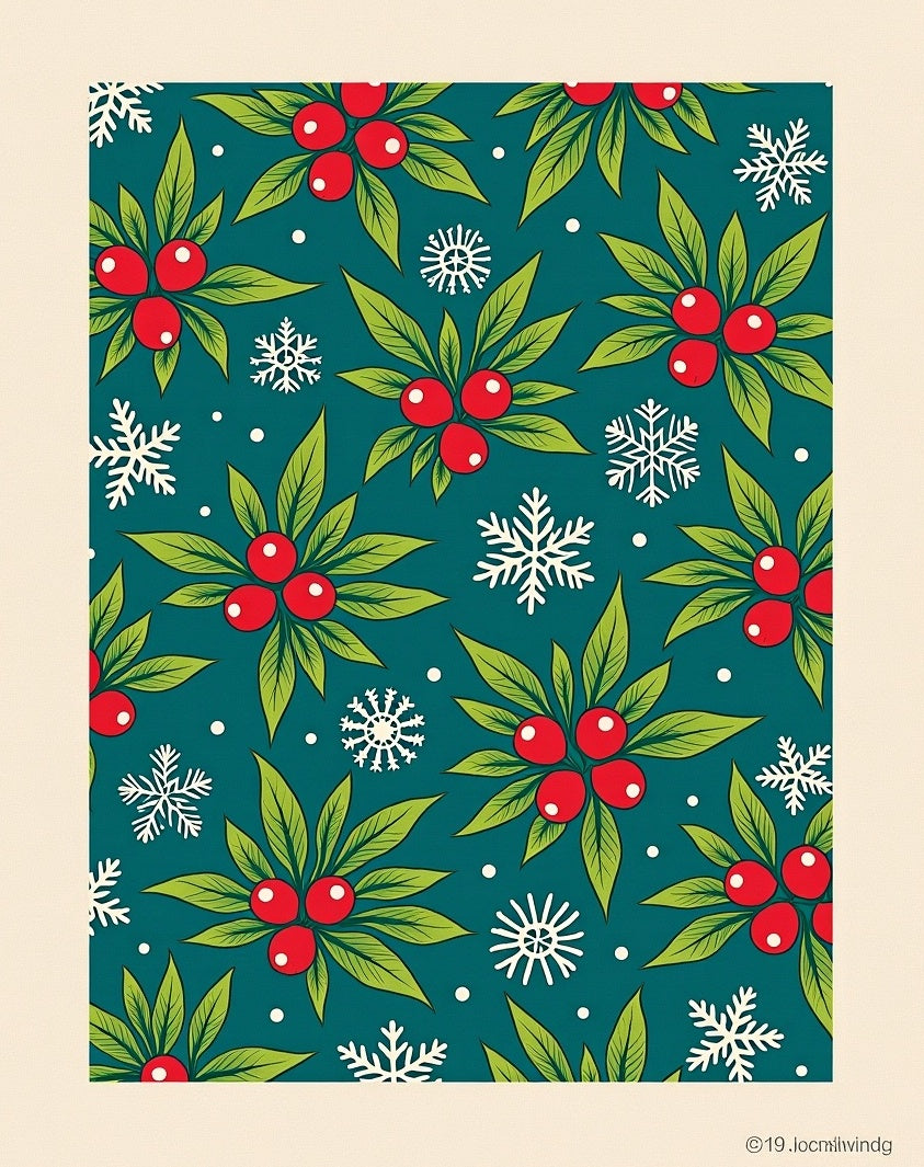 Festive Teal Berry Snowflake Cluster Rug