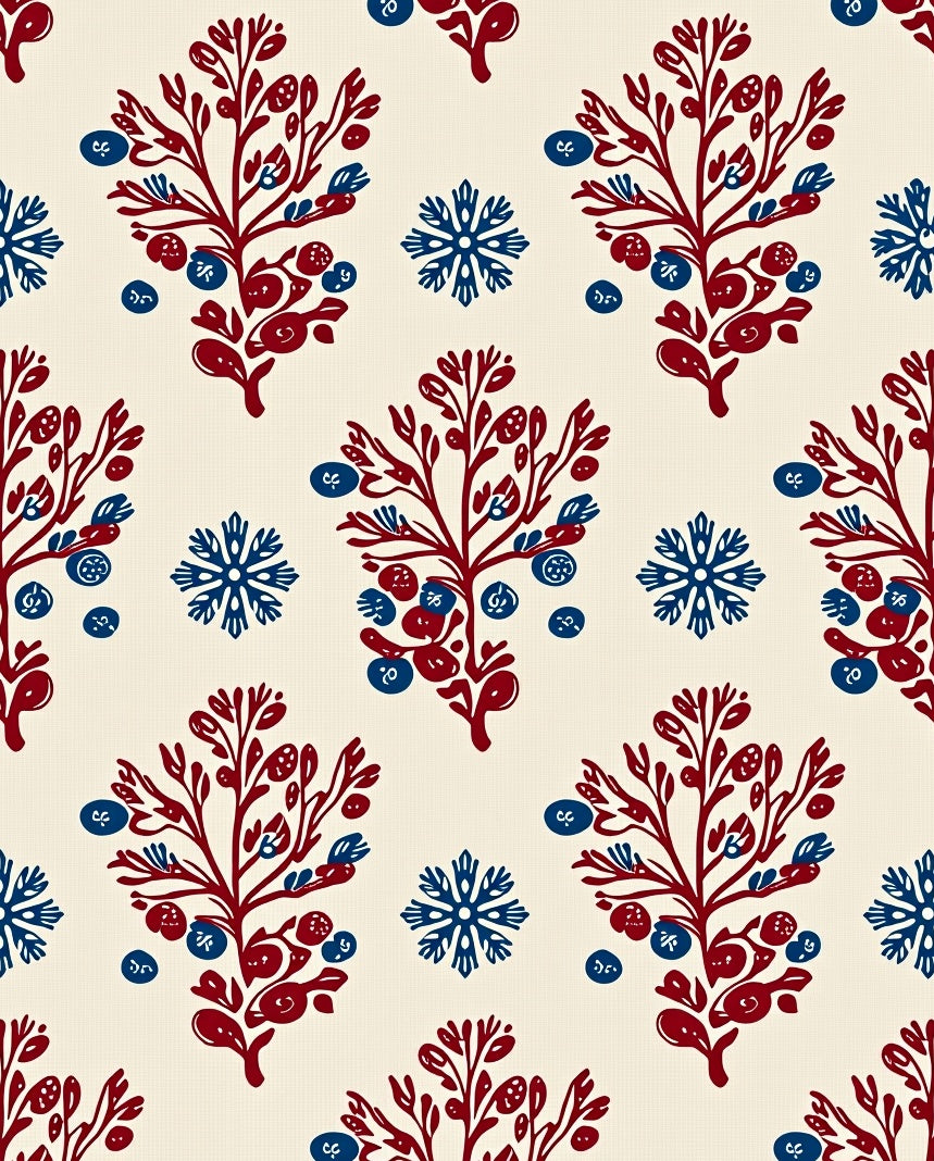 Crimson Blue Berry Branch Stars Rug