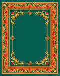 Emerald Green Gold Red Floral Border Rug