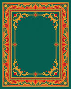 Emerald Green Gold Red Floral Border Rug