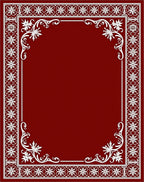 Deep Red Floral Border Statement Rug