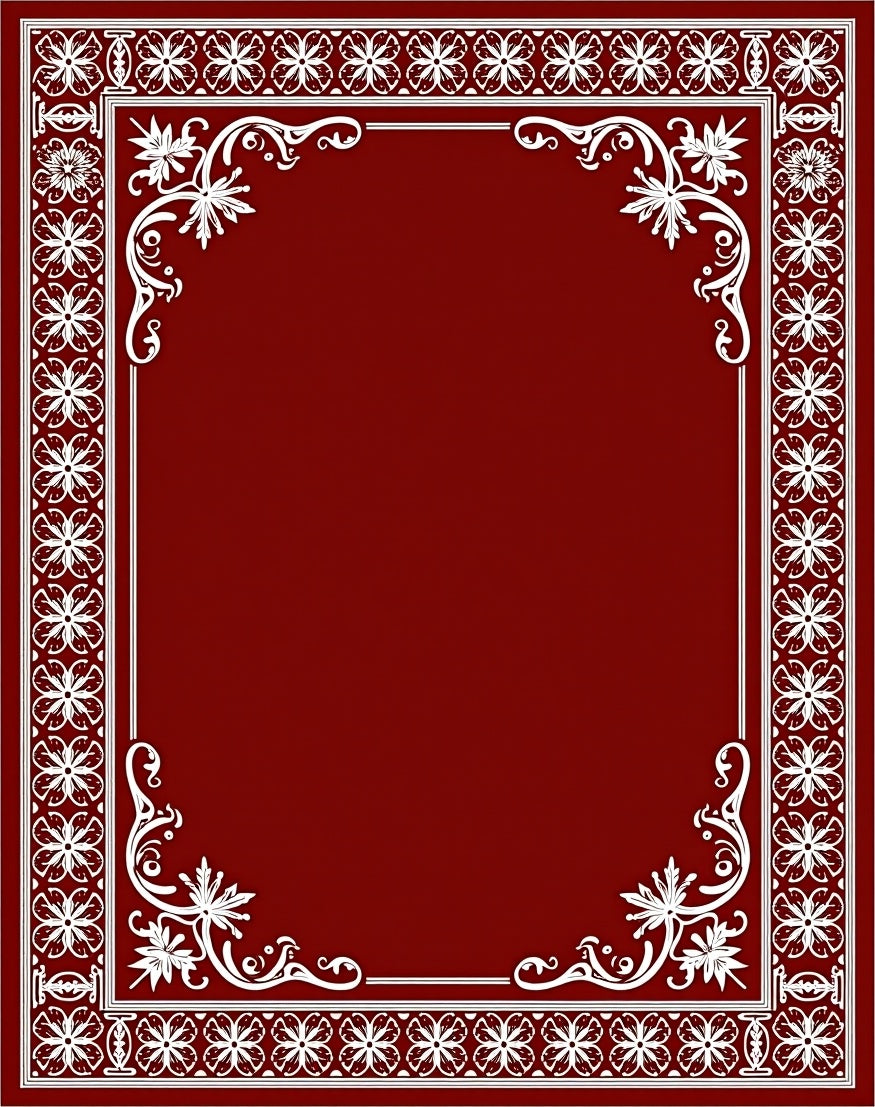 Deep Red Floral Border Statement Rug