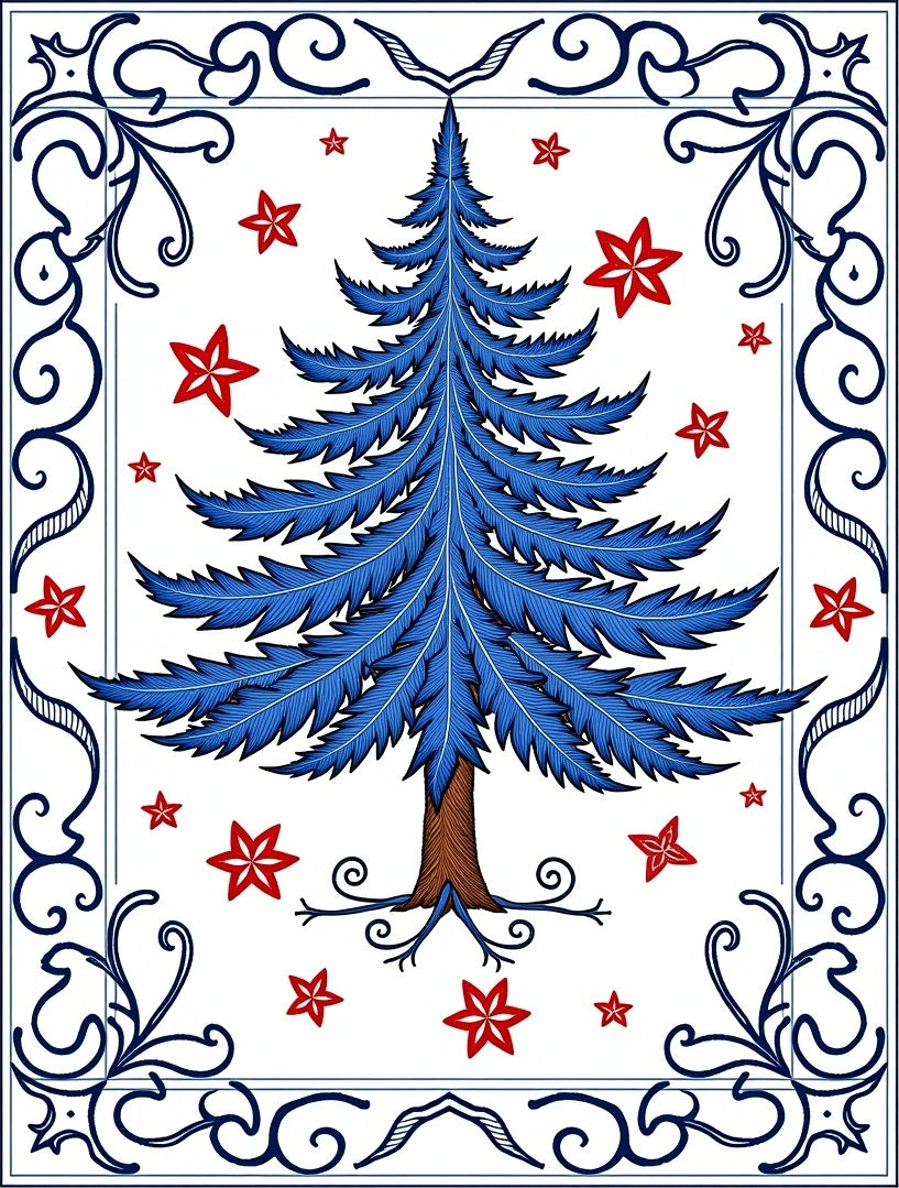 Vibrant Blue Feathered Tree Stars Rug