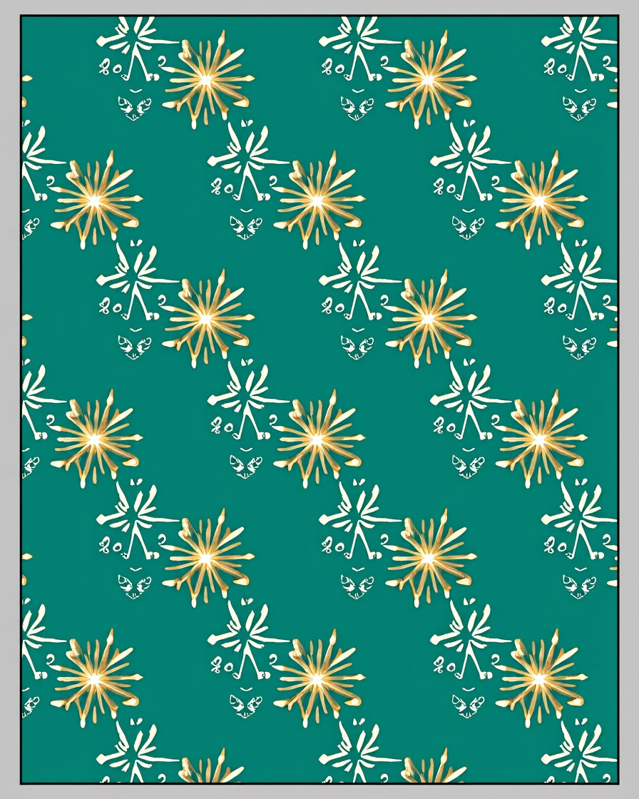 Teal Starburst and Abstract Face Rug