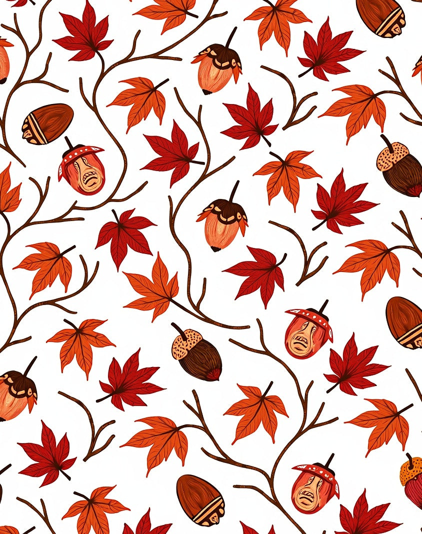 Autumn Red Maple Acorn Vines Rug