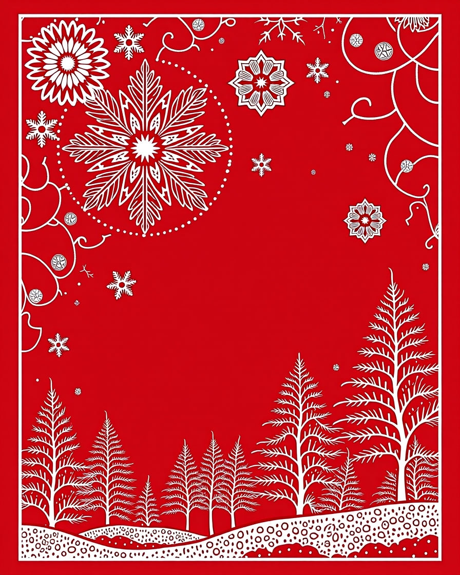 Crimson Winter Forest Snowflake Mandala Rug