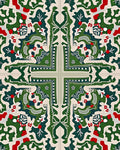 Green Red Festive Floral Medallion Rug
