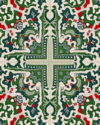 Green Red Festive Floral Medallion Rug