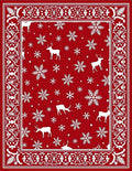 Red White Deer Snowflake Holiday Border Rug