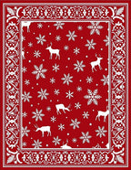 Red White Deer Snowflake Holiday Border Rug
