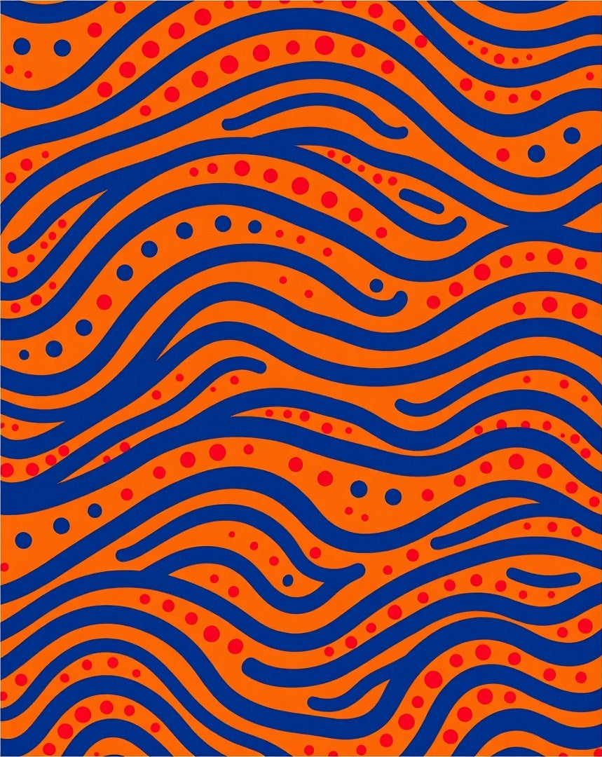 Bold Orange Blue Wavy Dot Rug