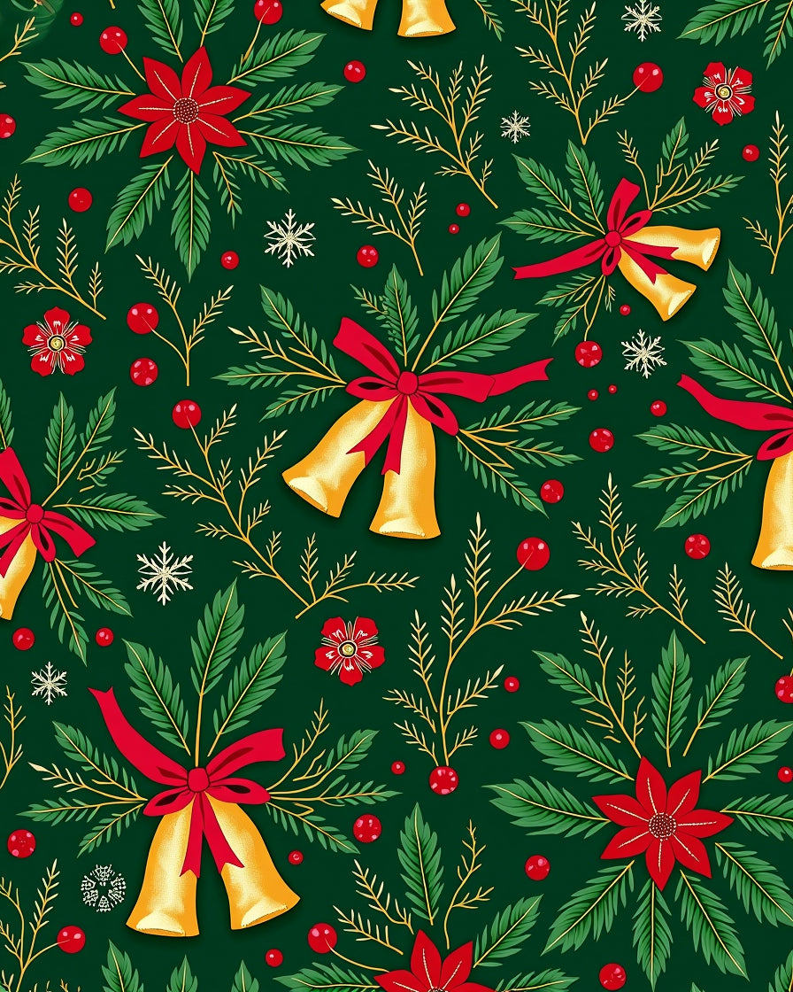Golden Bells Red Ribbon Green Foliage Rug