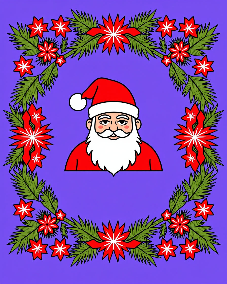 Festive Santa Christmas Floral Garland Rug
