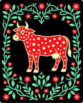 Red Polka Dot Cow Floral Border Rug