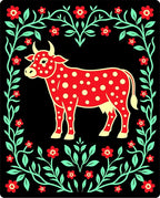 Red Polka Dot Cow Floral Border Rug