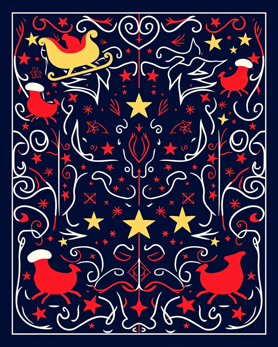 Festive Red Reindeer Sleigh Starburst Rug