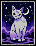 Mystical Gray Cat Starry Night Rug