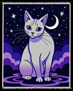 Mystical Gray Cat Starry Night Rug